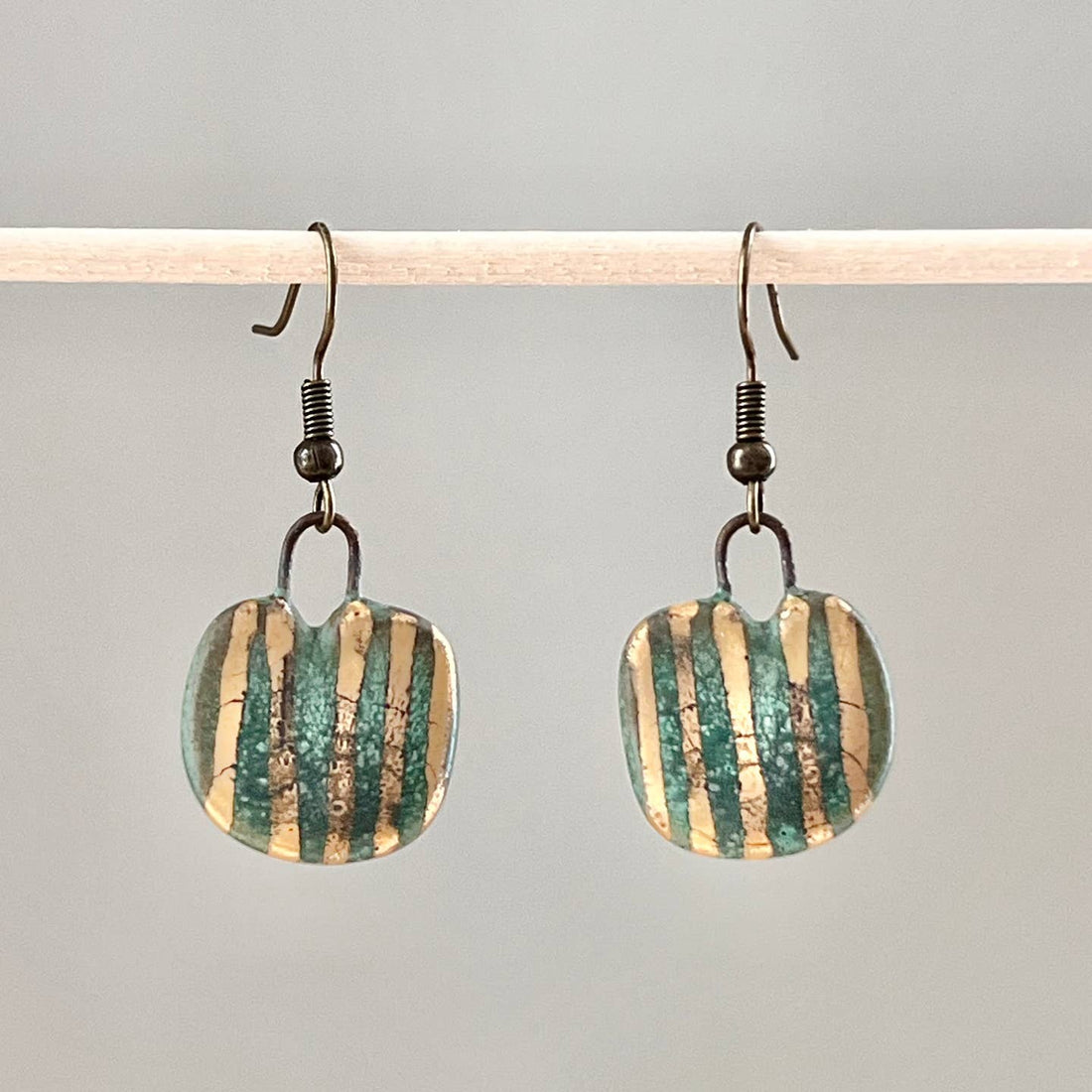 Green & Gold Small Striped Earrings