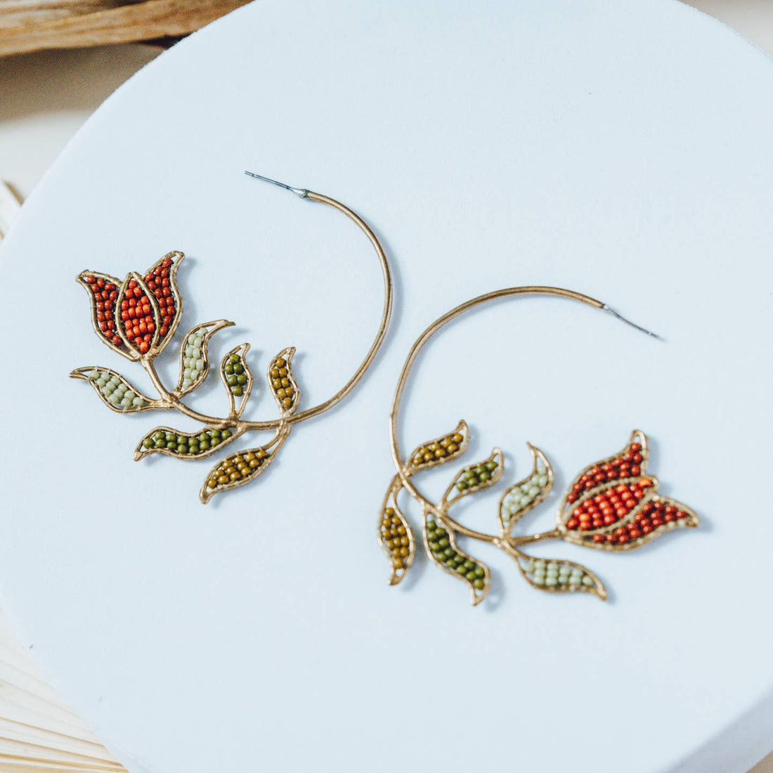 English Rose Beaded Hoop Earrings