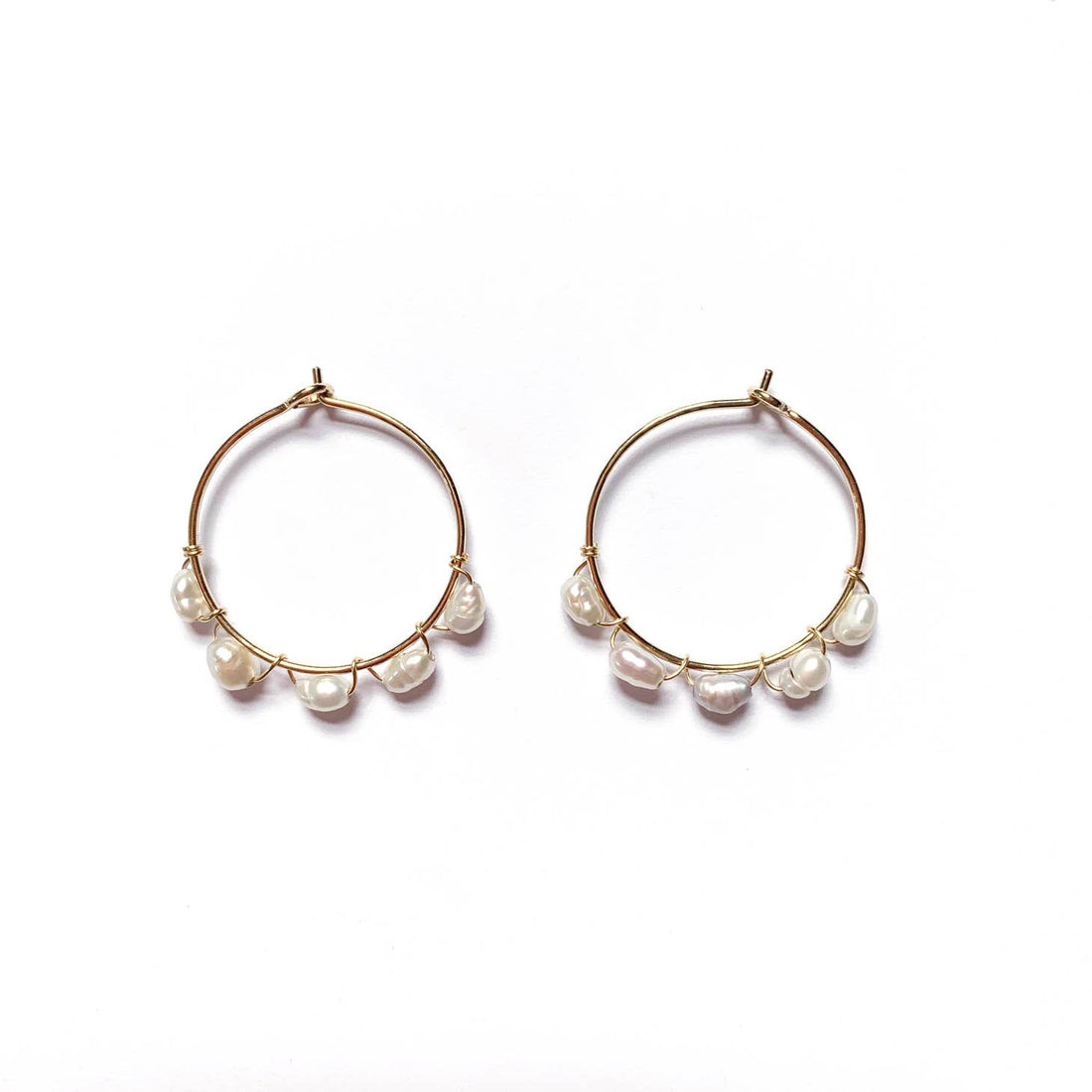 Pearl Hammered Gold Hoop Earrings