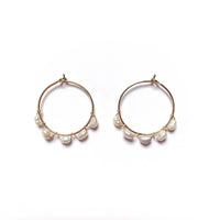 Pearl Hammered Gold Hoop Earrings