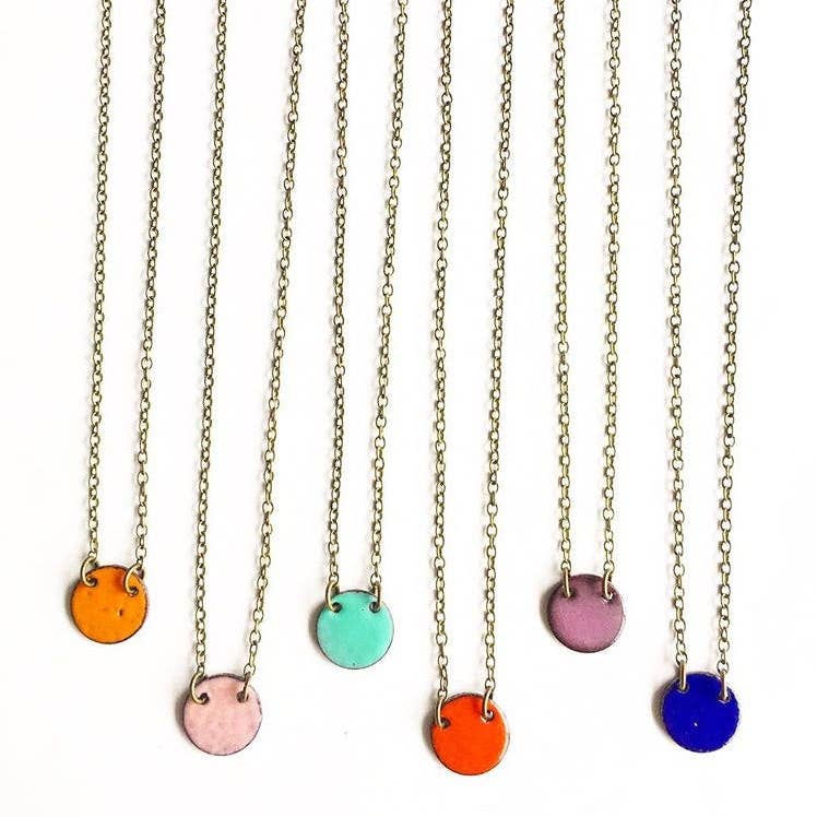 Tiny Aqua Enamel Circle Necklace no.2