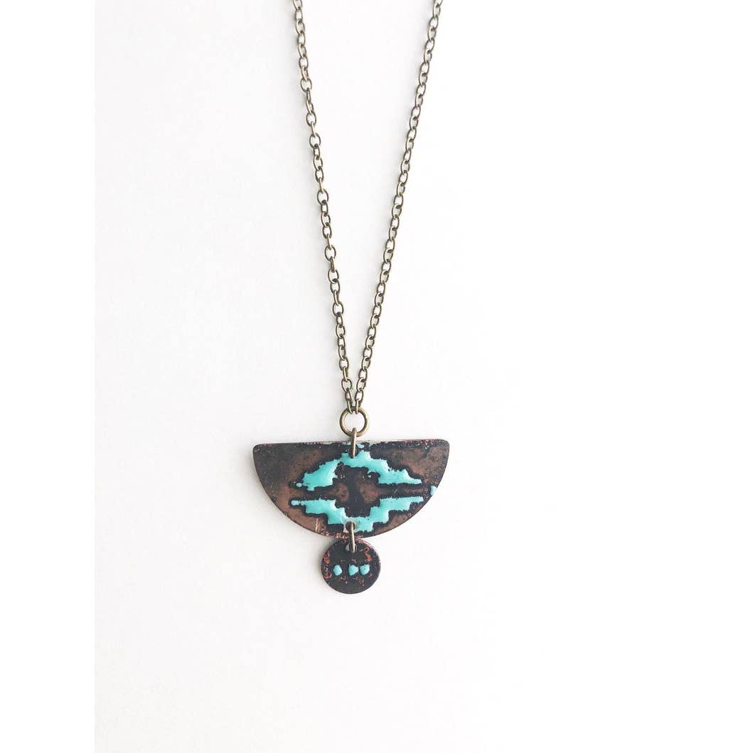 Cobalt Enamel 1/2 Moon Circle Necklace