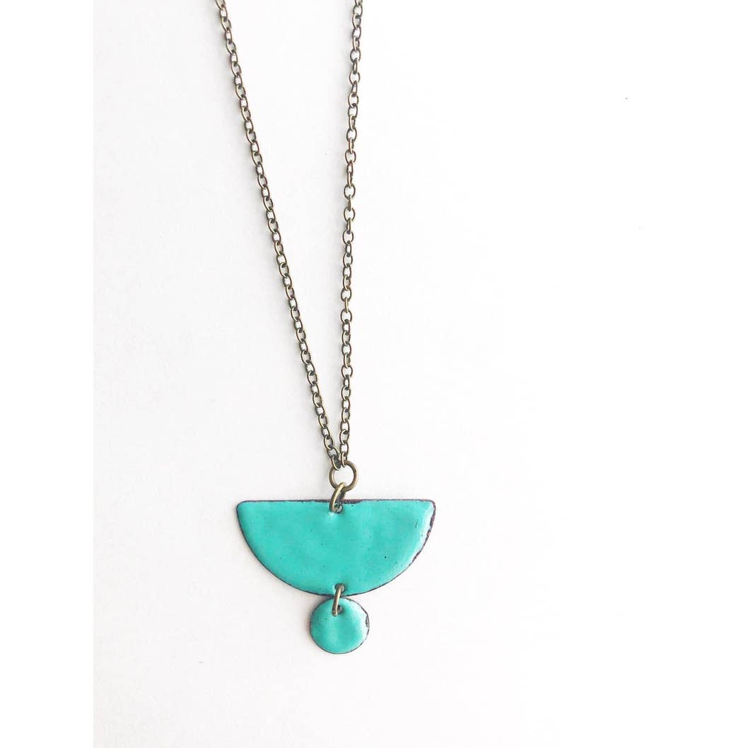 Aqua Enamel 1/2 Moon Circle Necklace