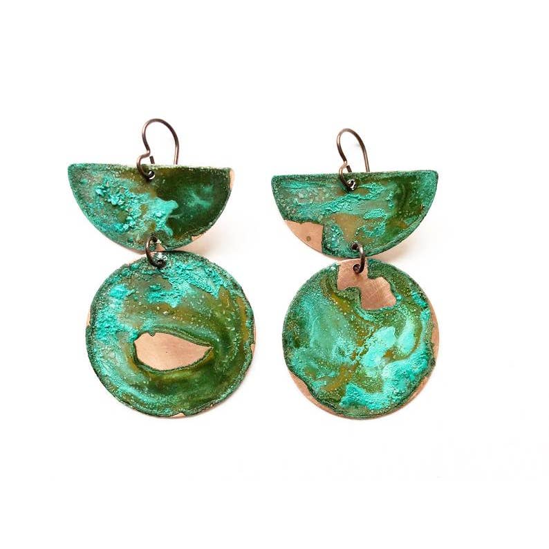 Aqua Patina Circle Earrings