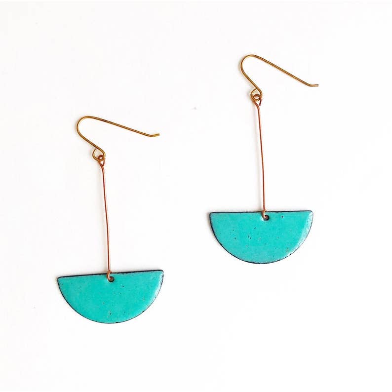 Aqua Half Moon Dangle Earrings