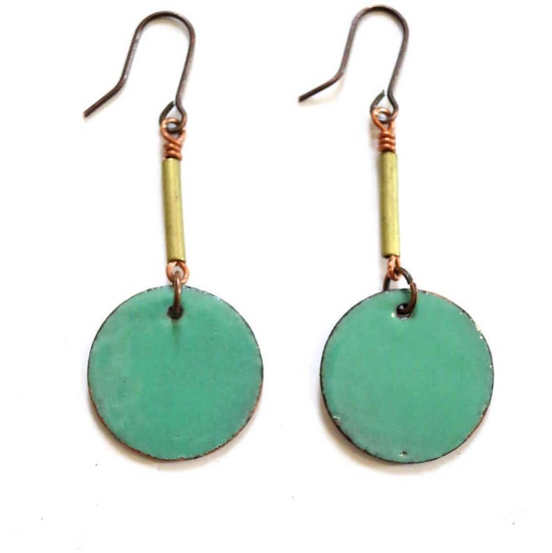 Aqua Circle Brass Tube Earrings