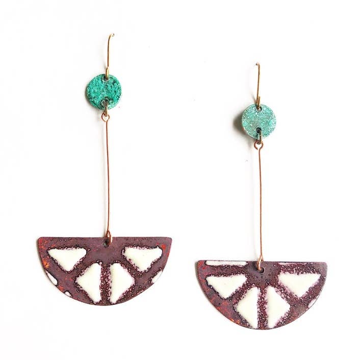 White Half Moon & Aqua Circle Dangle Earrings