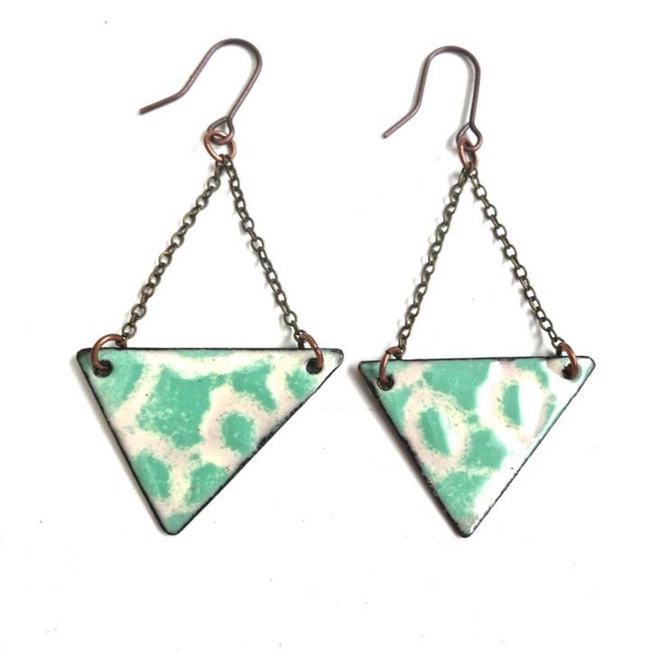 Aqua & Cream Triangle Dangle Earrings