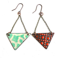 Aqua & Cream Triangle Dangle Earrings