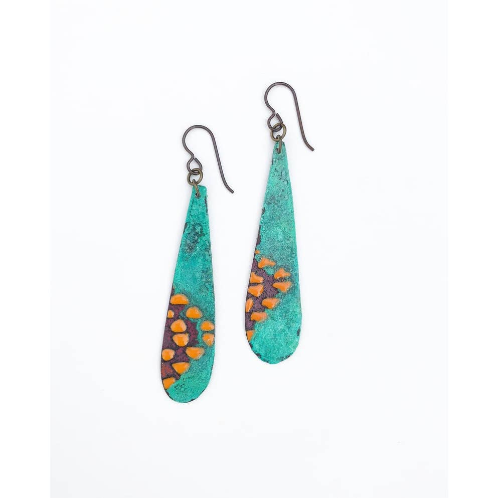 Orange & Aqua Lg Teardrop Earrings