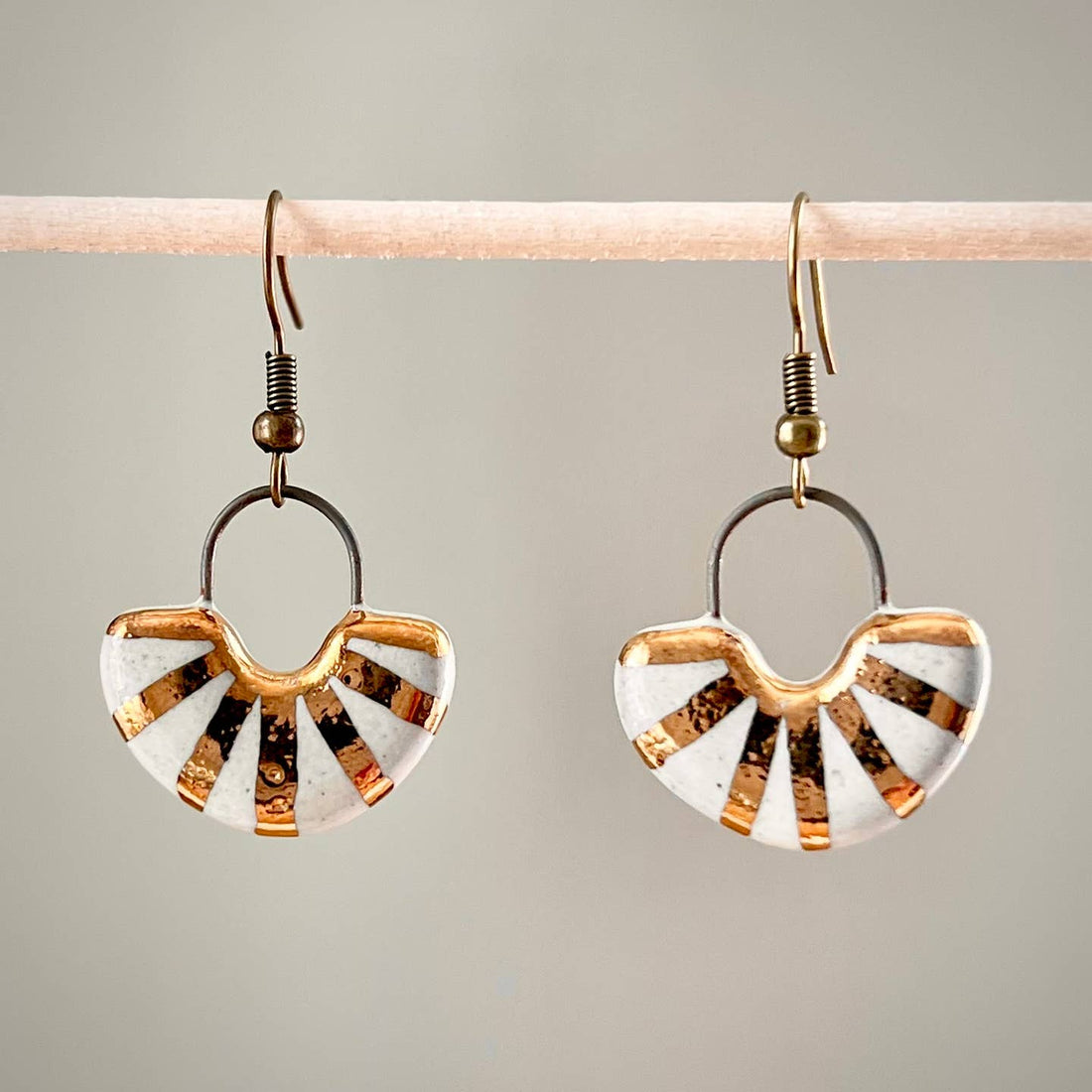 White & Gold Fan Earrings