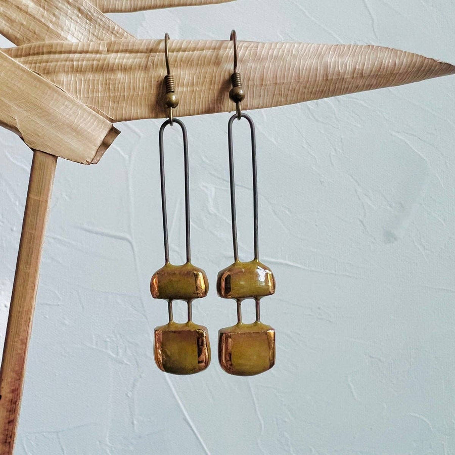 Gold Lined Olive Two Piece Earrings