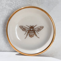 Gold Bee Ring Dish | White