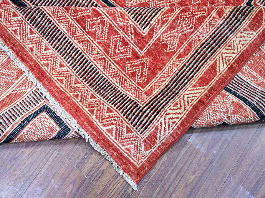 7'10" x 9'4" | Red Peshawar Geometric | Wool | 210000023748