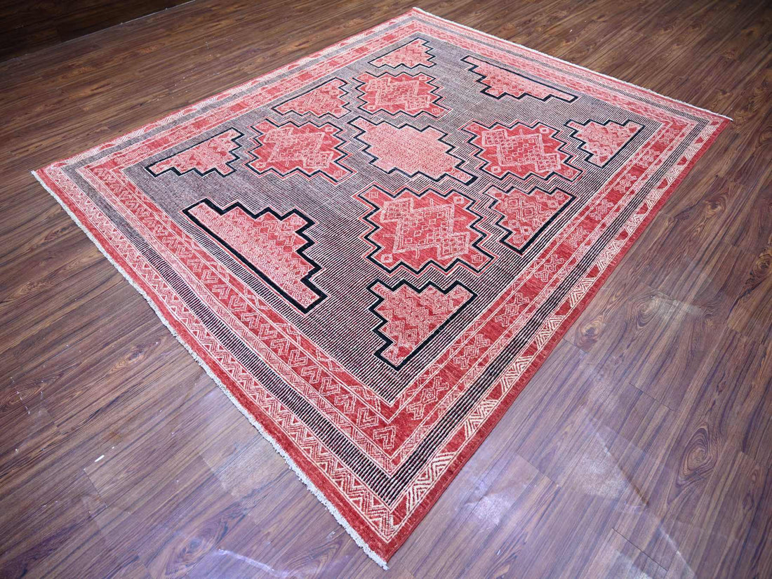 7'10" x 9'4" | Red Peshawar Geometric | Wool | 210000023748