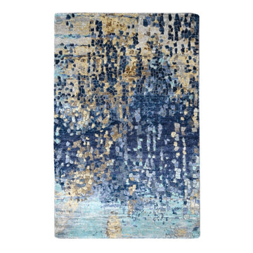 3'2" x 5'0" | Blue Gold Mosaic Runner | Wool & Silk | 210000023763