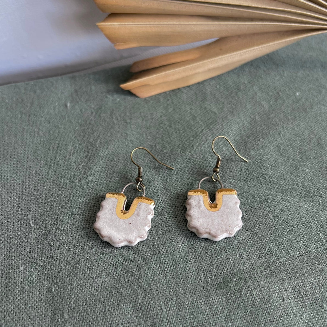 Scalloped White Ceramic Earrings