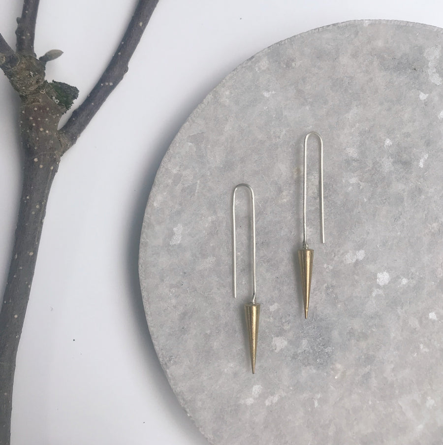 Brass Cone Drop Earrings