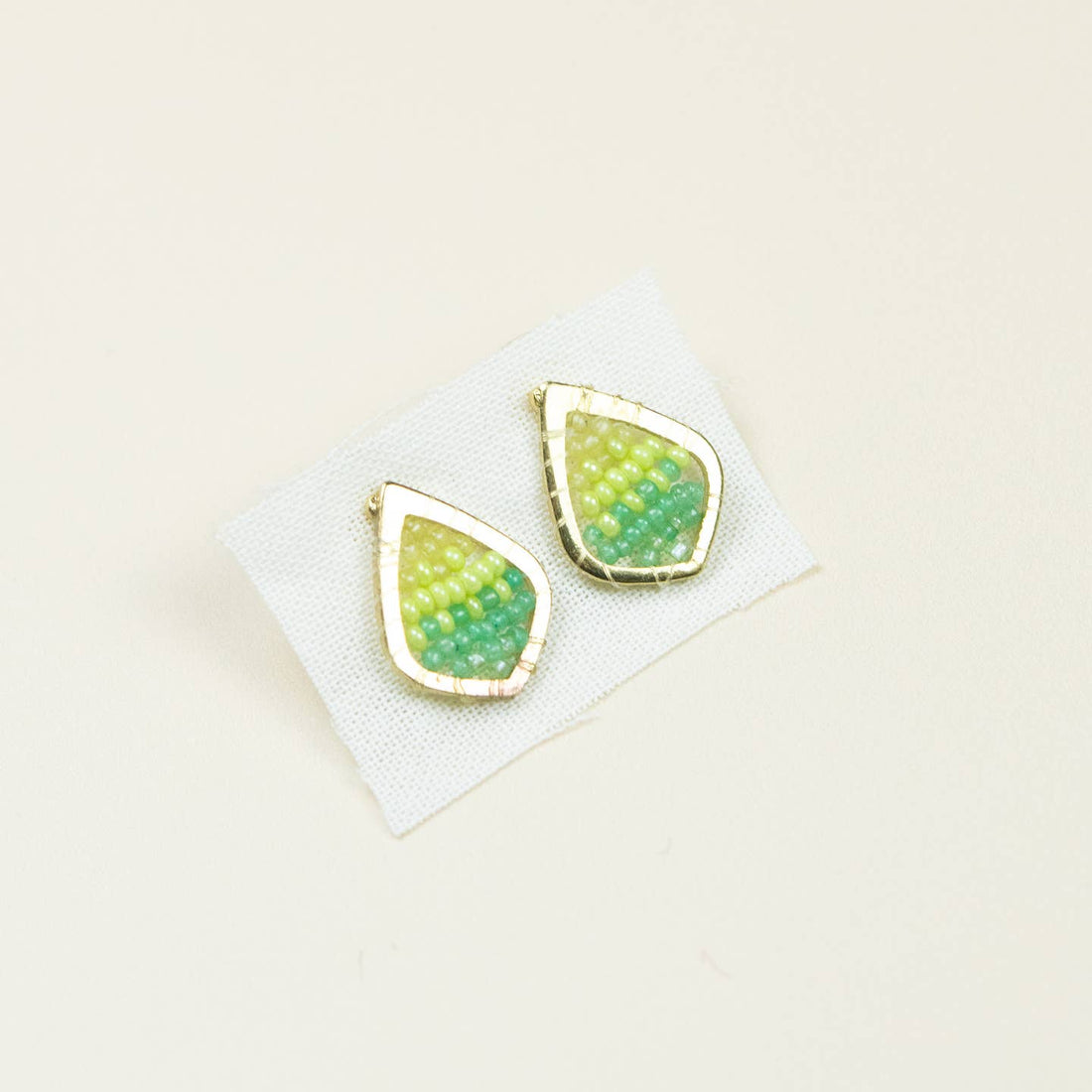 Teardrop Beaded Stud Earrings | Green
