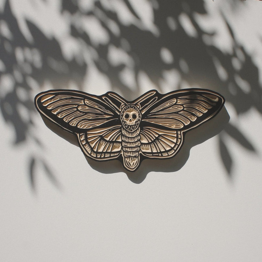Death Head Moth Carved Wall Hanging