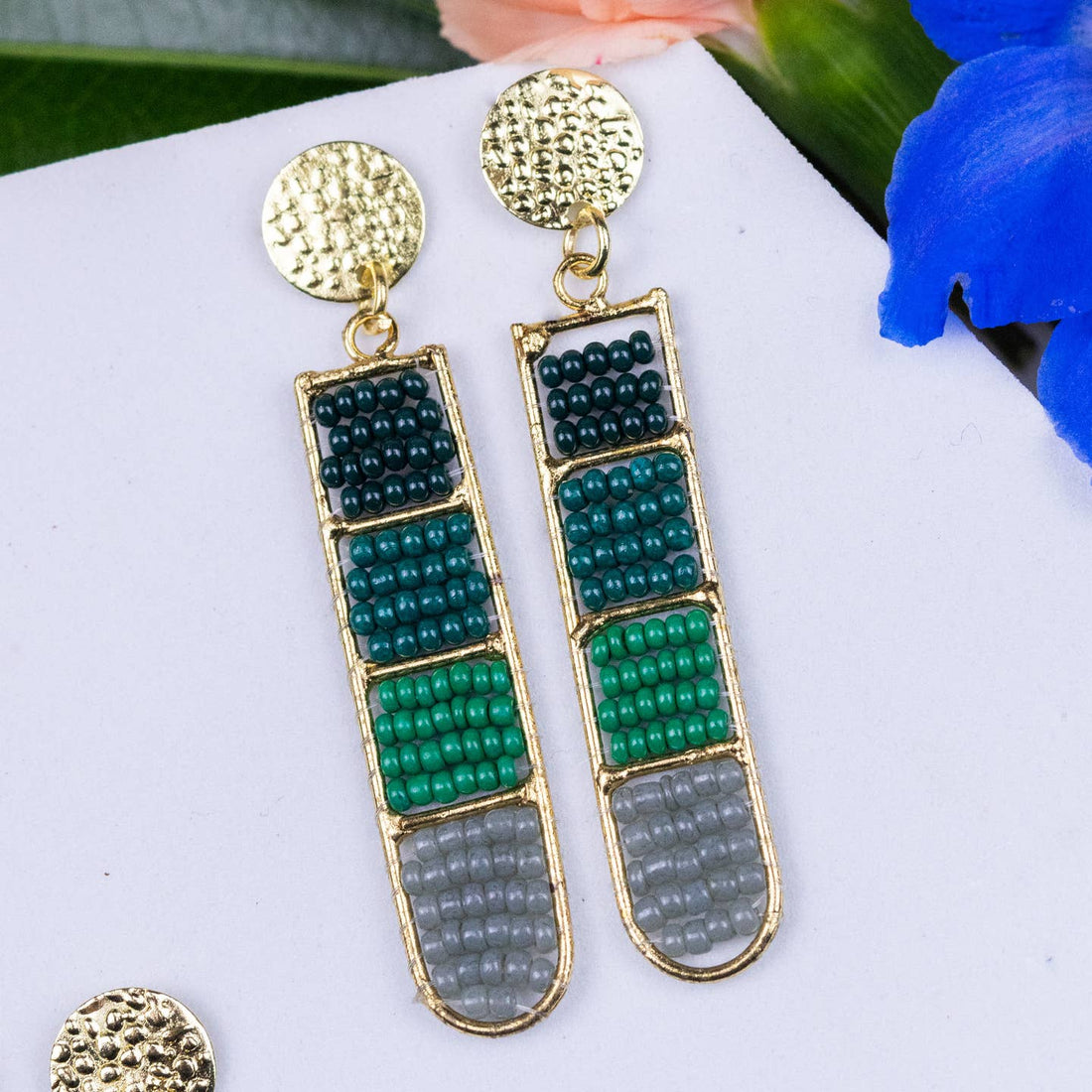 Beaded Bar Dangle Earrings | Green