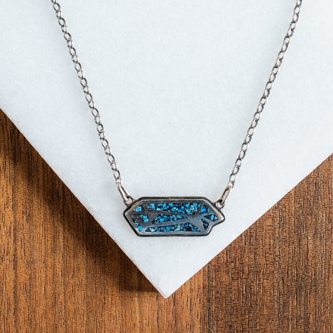 Shattuckite Inlay Geometric Necklace