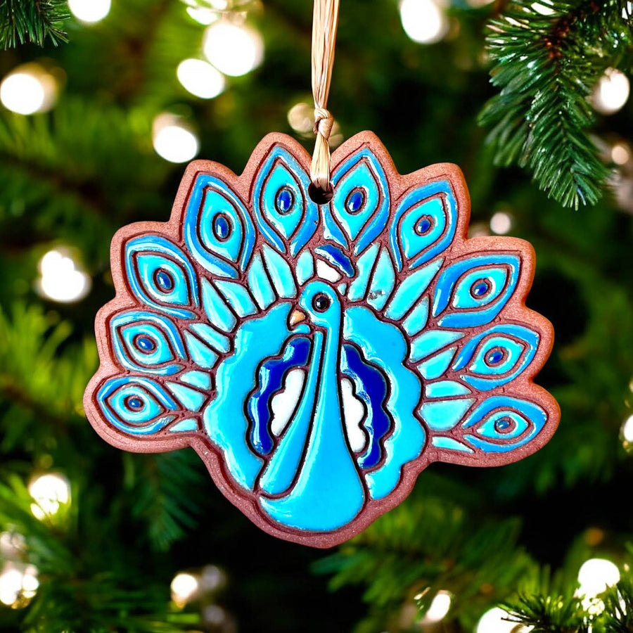 Peacock Clay Ornament | Blue