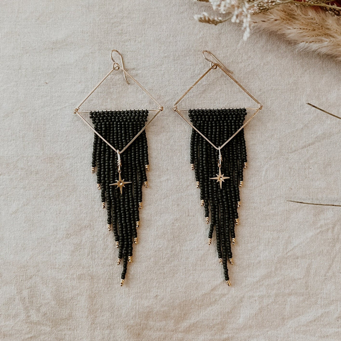 Starlight Beaded Earrings - Black