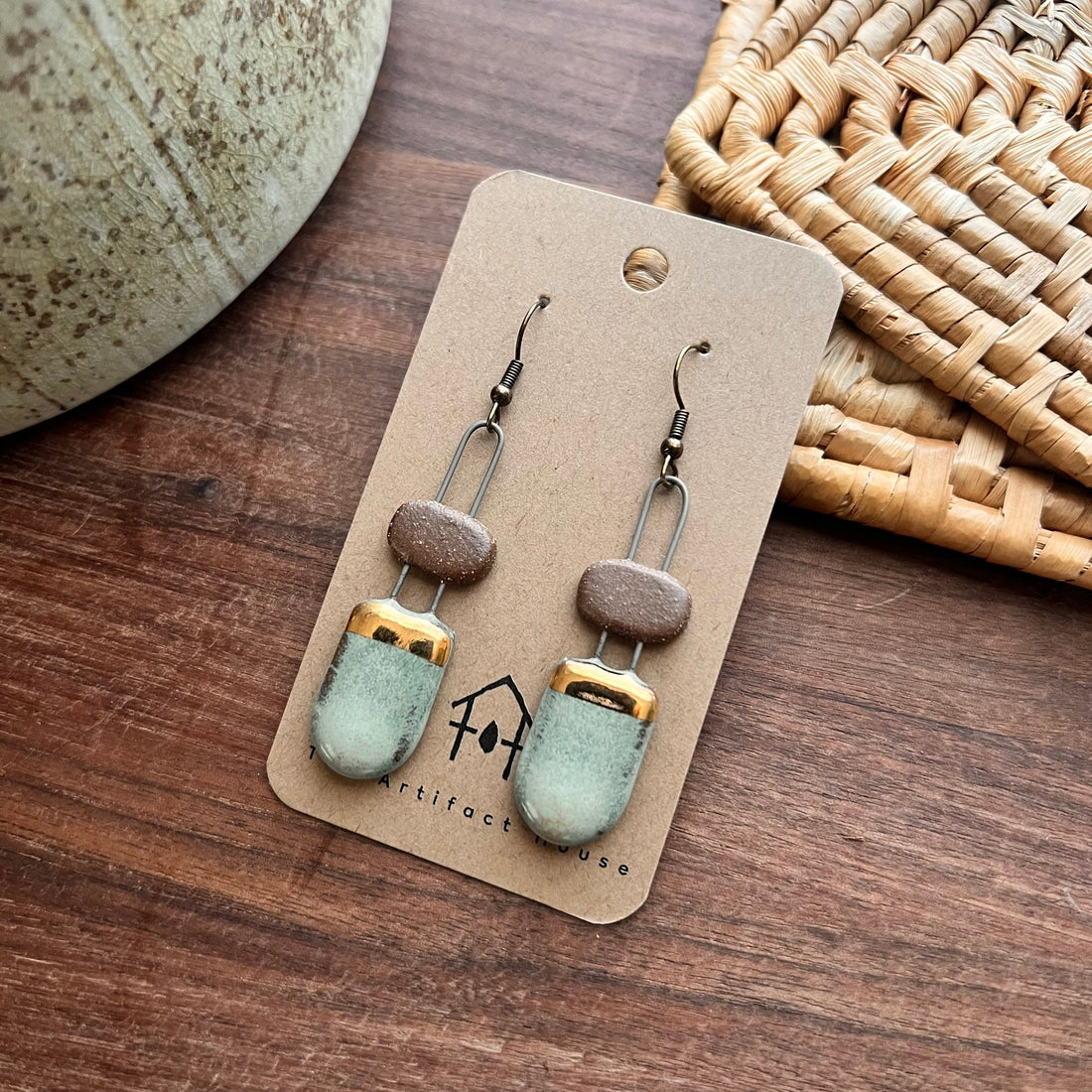 Two Piece Round Turquoise Natural Earrings