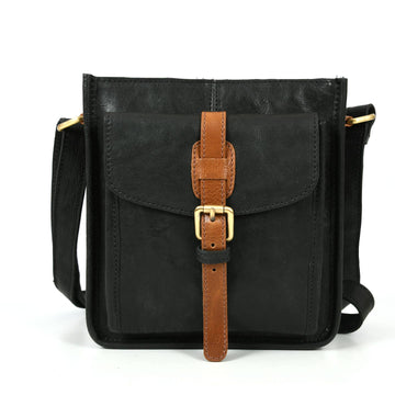 Leather Flight Crossbody Bag | Raven Black