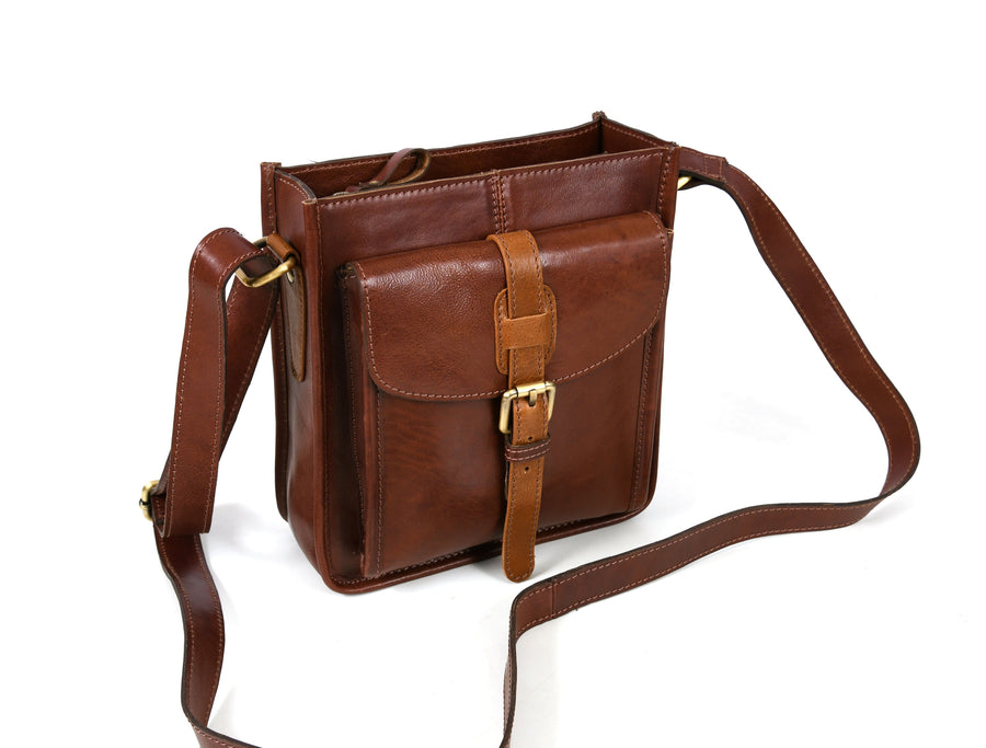 Leather Flight Crossbody Bag | Chestnut Brown