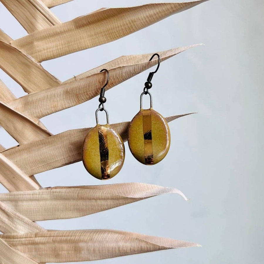 Gold Striped Olive Earrings