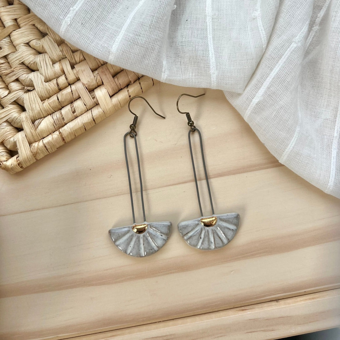 White Half Sun Burst Earrings