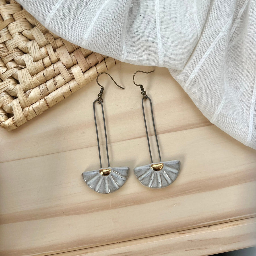 White Half Sun Burst Earrings