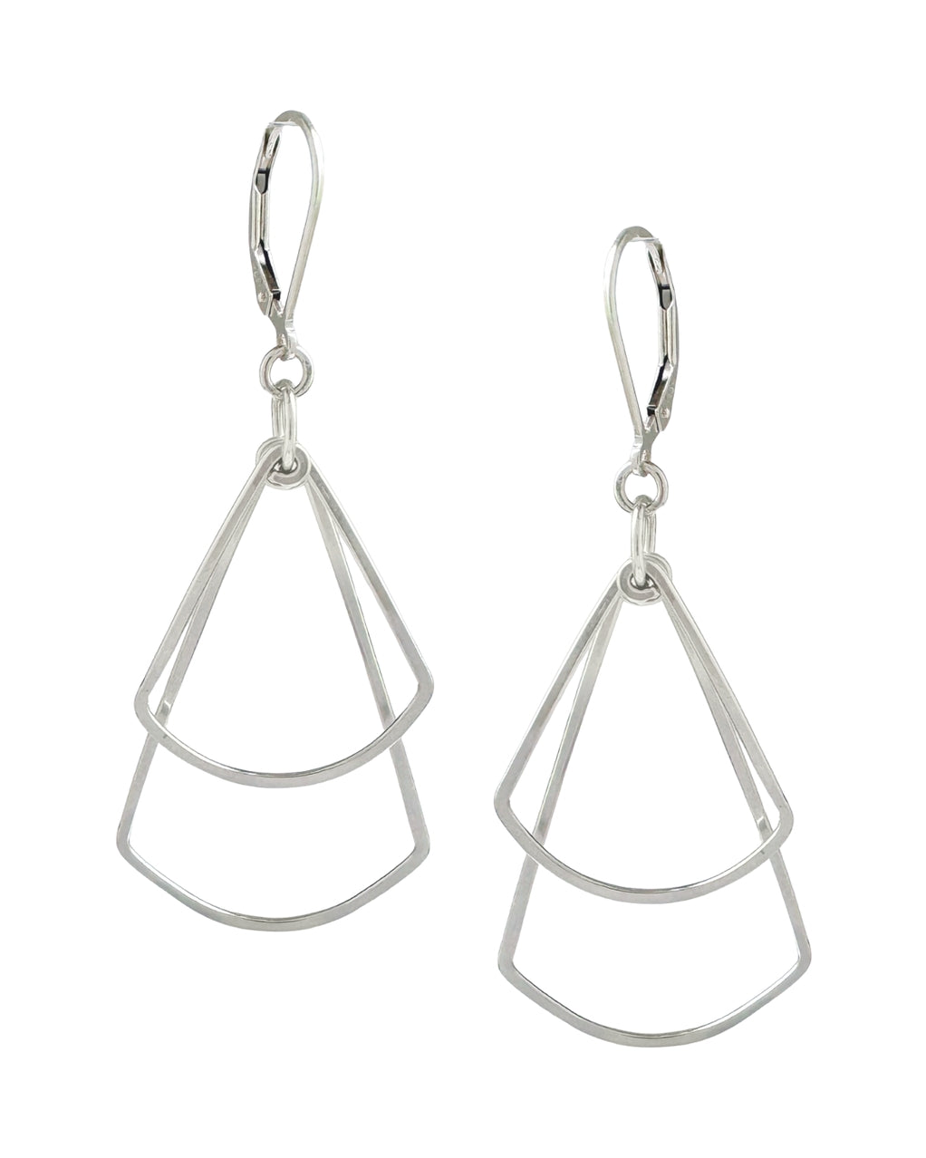 Double Fan Drop Earrings | Silver