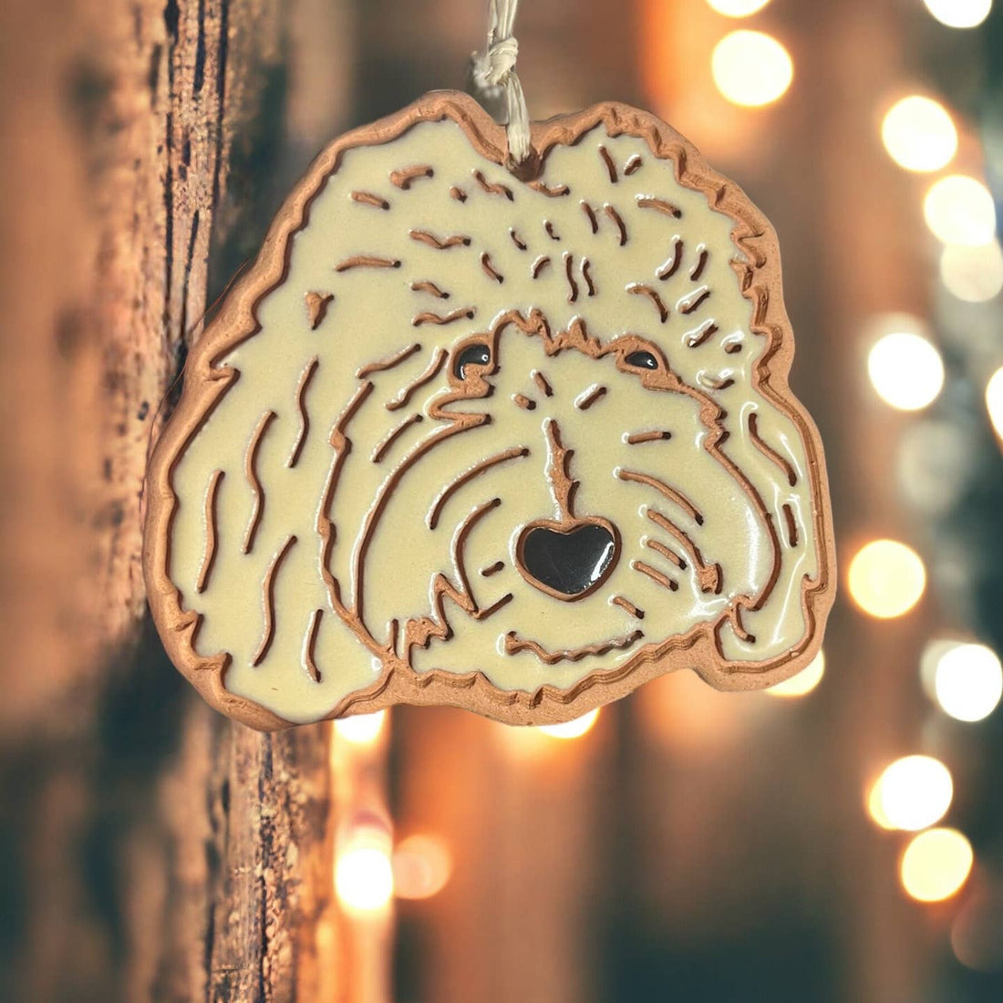 Doodle Dog Clay Ornament | Cream