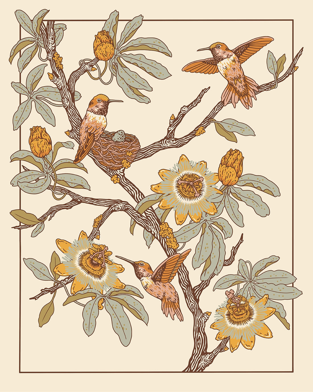 Hummingbirds & Passionflowers 16x20 | Giclee Print