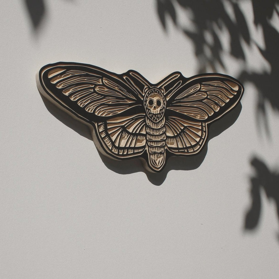Death Head Moth Carved Wall Hanging