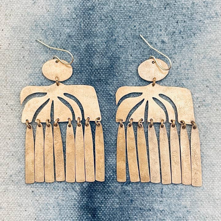 Rain Leaf Brass Earrings