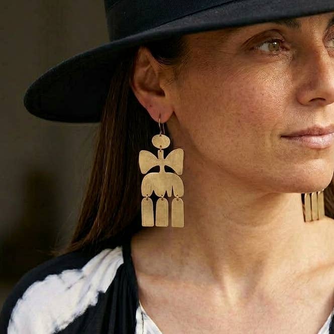 Heliconia Flower Brass Earrings