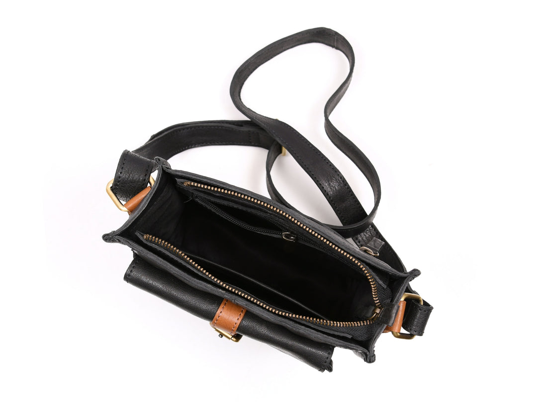 Leather Flight Crossbody Bag | Raven Black