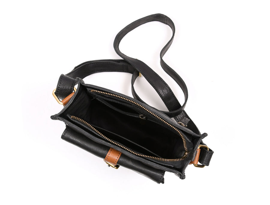 Leather Flight Crossbody Bag | Raven Black