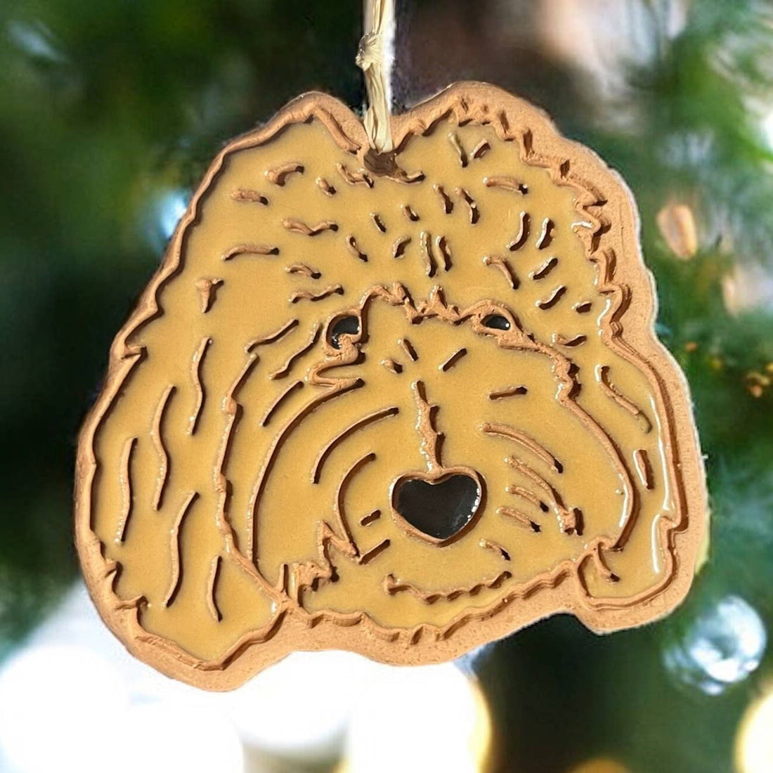 Doodle Dog Clay Ornament | Brown