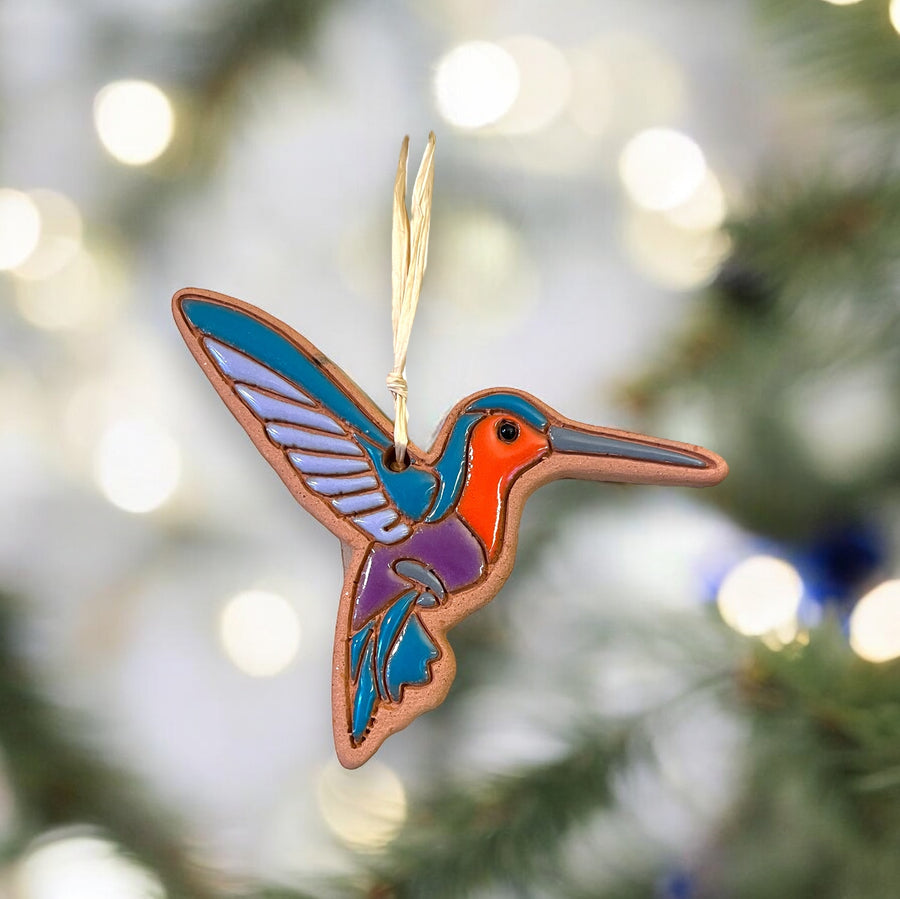 Hummingbird Clay Ornament | Blue
