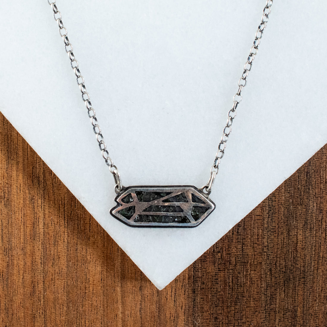 Peridot Inlay Geometric Necklace