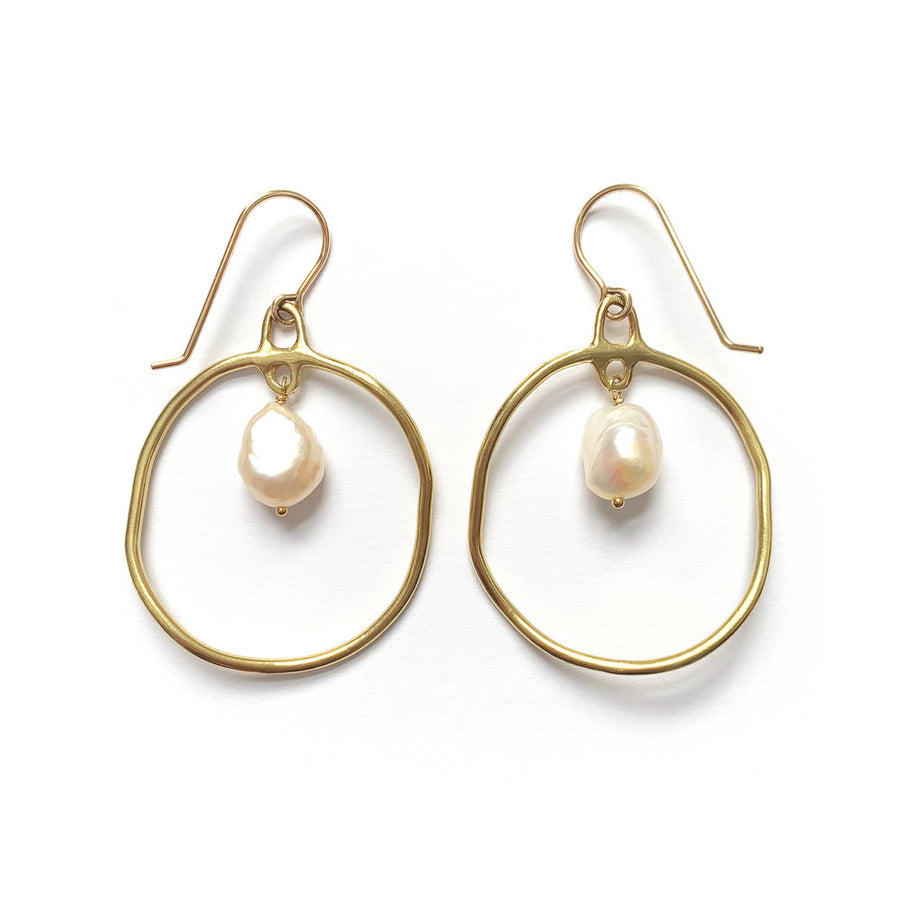 Calypso Pearl Hoop Brass Earrings