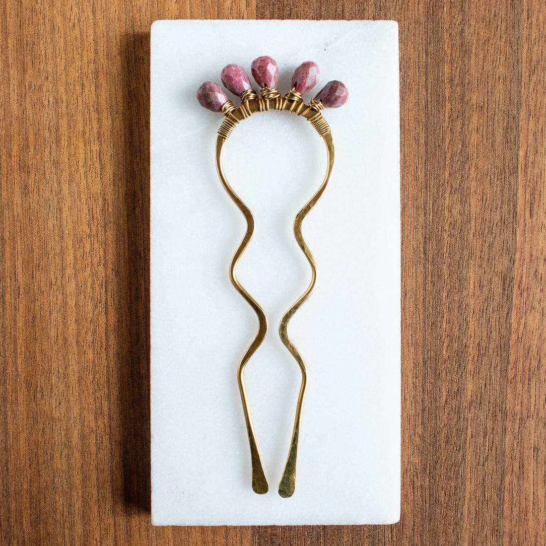 Rhodochrosite Brass Hair Fork