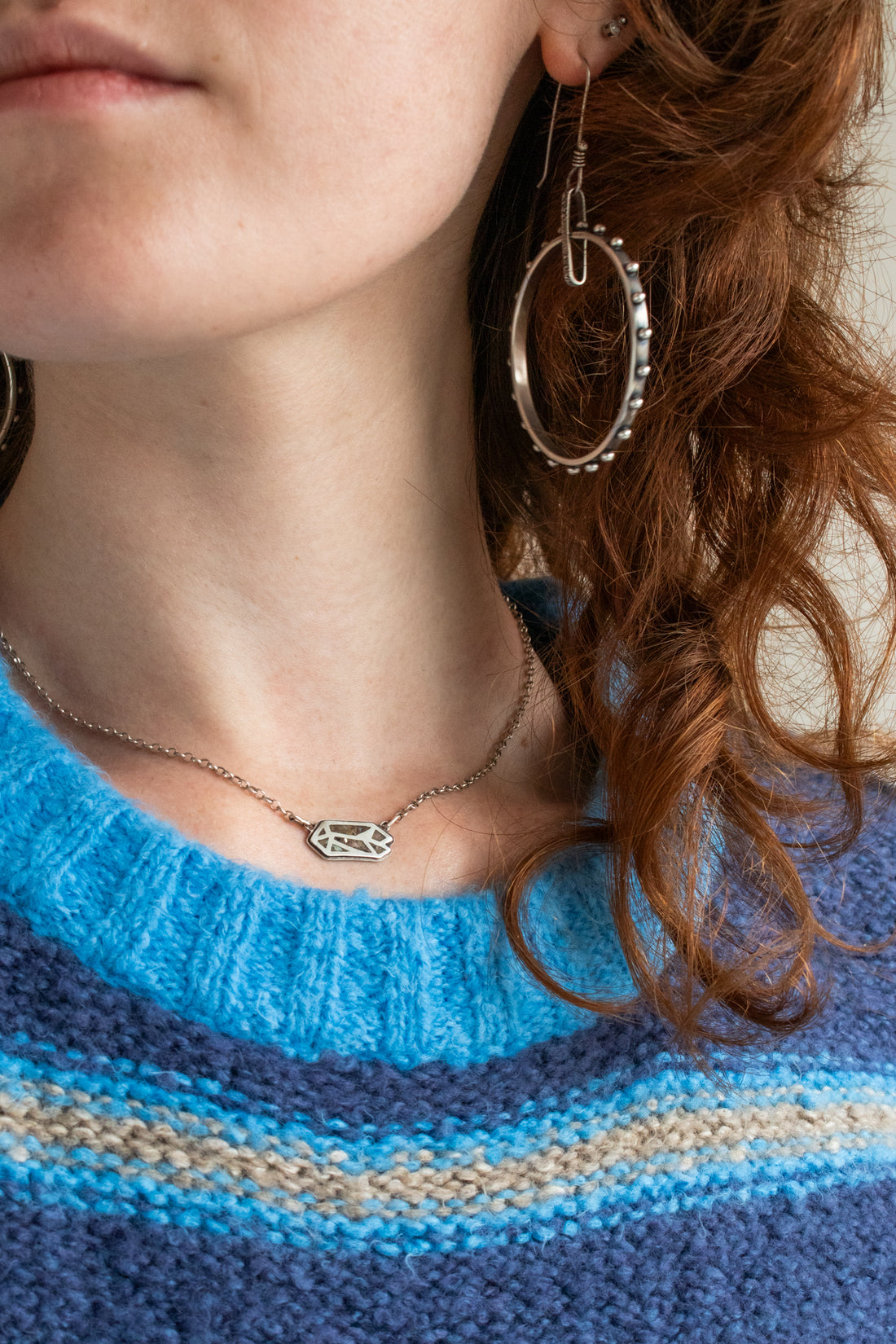 Green Abalone Inlay Geometric Necklace