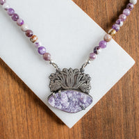 Amethyst & Lepidolite Blooming Lotus Beaded Necklace