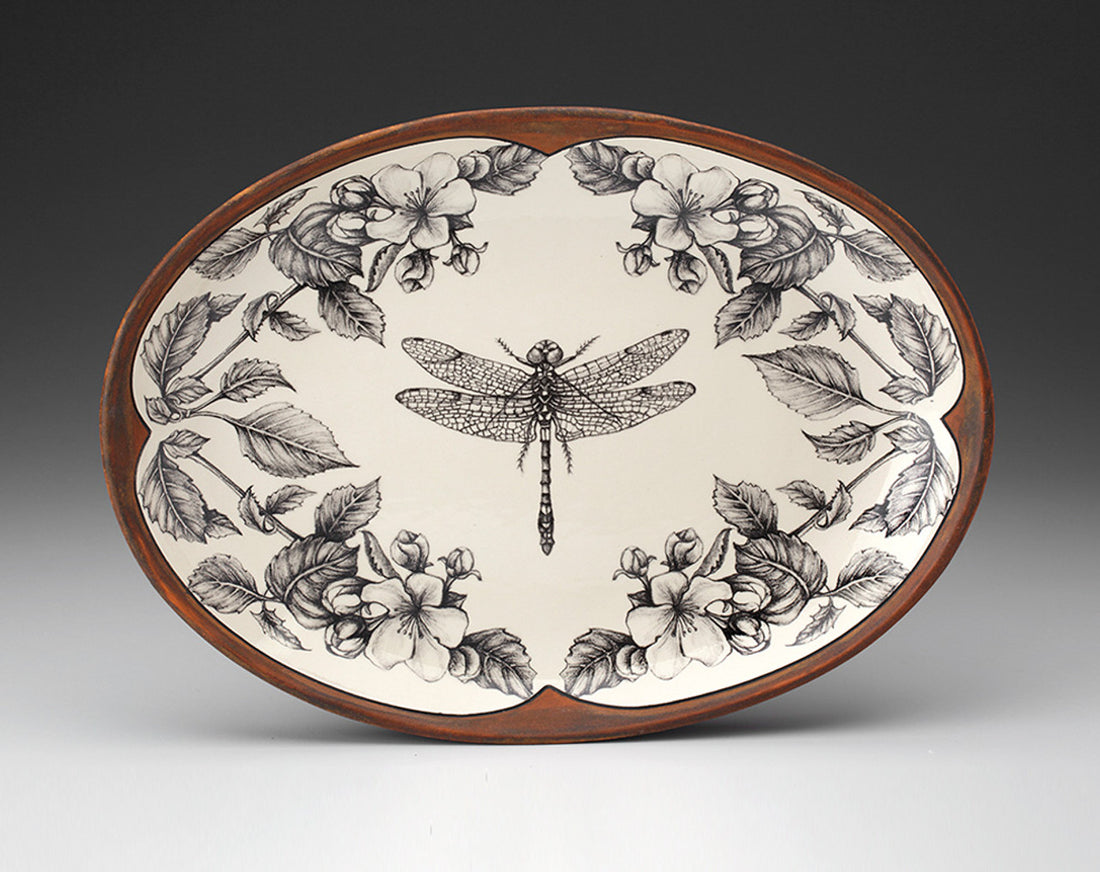 Dragonfly Apple Blossom Small Oval Platter | Brown
